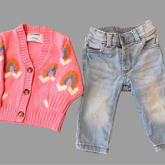 Baby Girl 5-Piece Clothing Bundle | 3 Hoodies, 1 Cardigan, & 1 Jeans | 6-12 Mo. - Picture 5 of 5